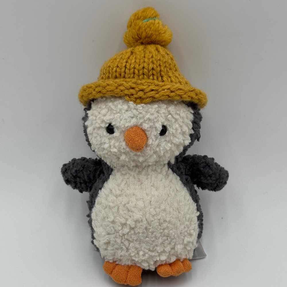 Jellycat London Wee Winter Penguin Plush Mustard Knit Beanie‎ Hat Stuffed Animal